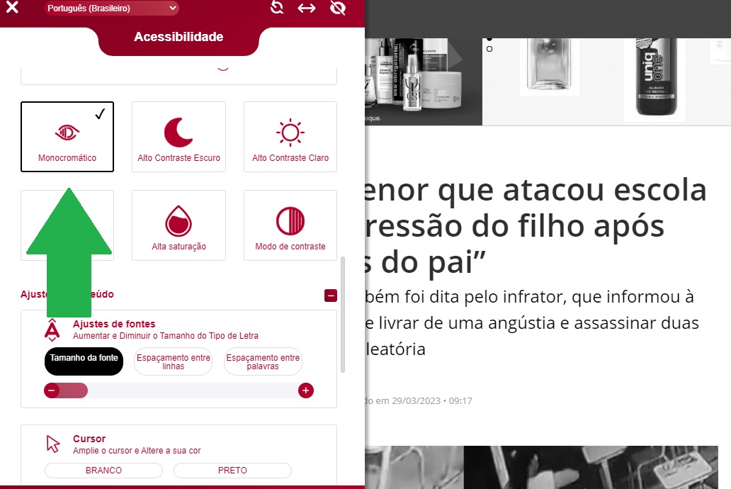 Visualização monocromática