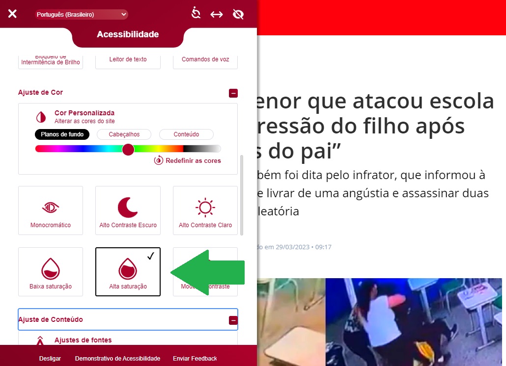 Alta saturação aumenta a intensidade das cores