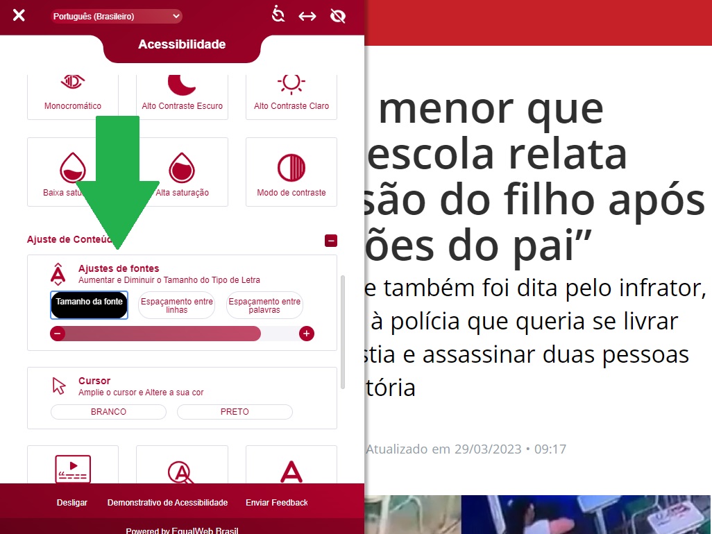 Ajuste de fontes permite aumentar a fonte e o espaçamento entre as linhas e as palavras
