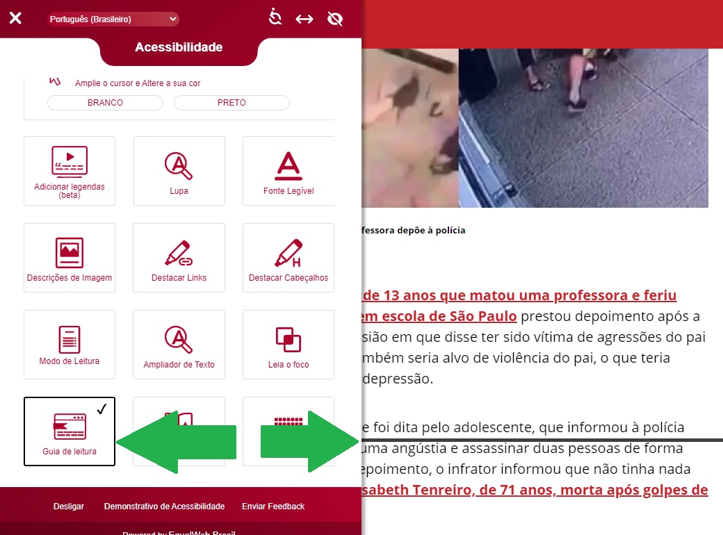Guia cria uma barra virtual para seguir a leitura