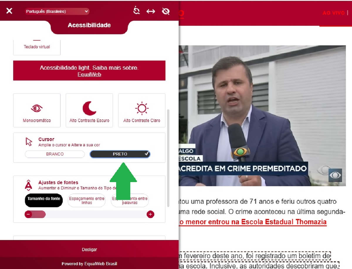 Cursor permite aumentar e mudar a cor do cursos
