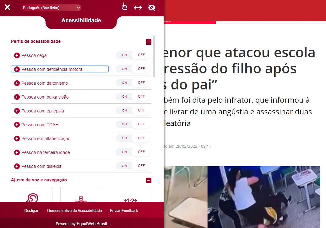 Clicando no ícone abre o menu acessibilidade