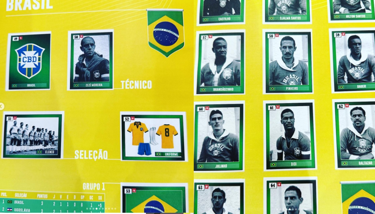 Página da Seleção Braslieira no álbum da Copa de 1954 (Foto: Divulgação/Alolla)