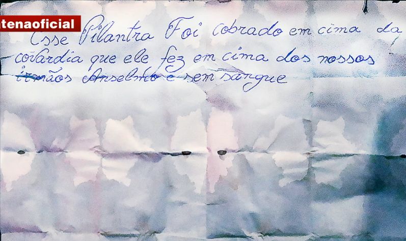 Bilhete achado com um dos corpos decapitados em SP (Reprodução)