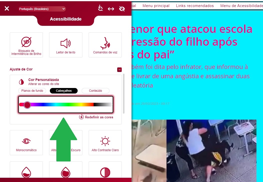 Personalização permite alterar a cor do site
