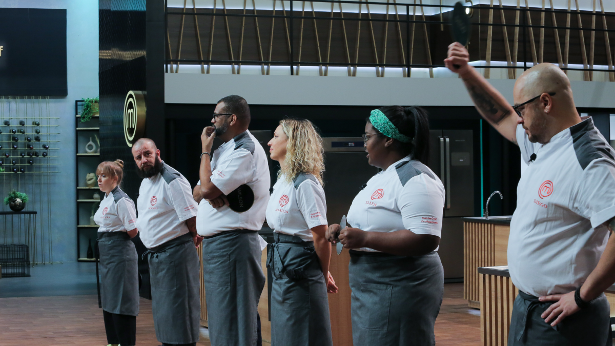 Hichel, Wilson e Diego em prova do MasterChef Profissionais (Foto: Melissa Haidar/Band)