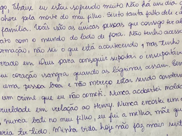 Mãe de Henry afirma por carta que era vítima de agressões e ameaças de Jairinho