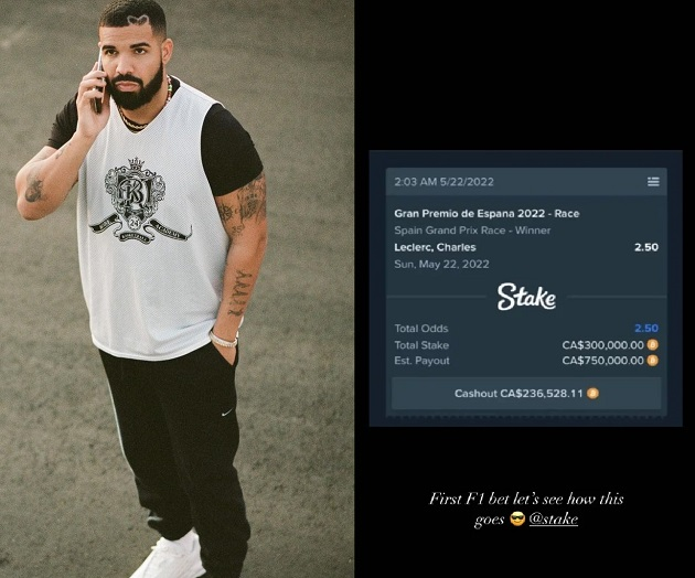 Rapper Drake perde mais de R$ 1 milhão ao apostar em vitória de Leclerc