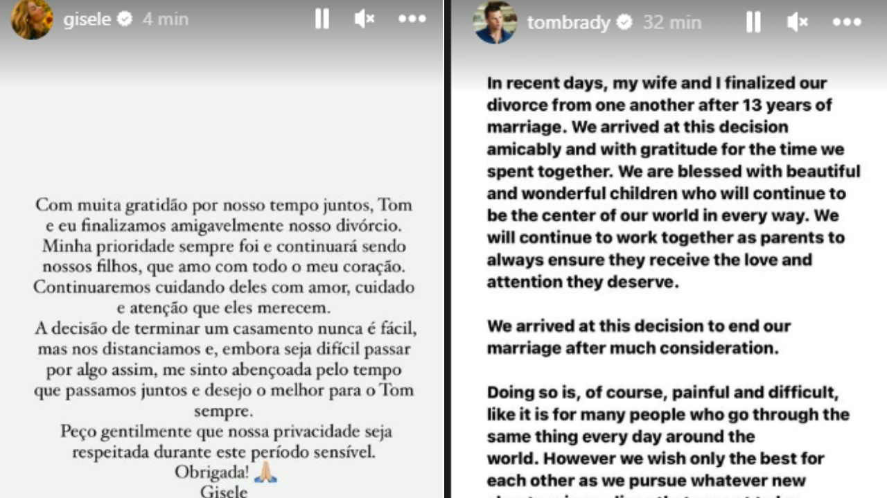 Gisele Bündchen e Tom Brady anunciam divórcio nas redes