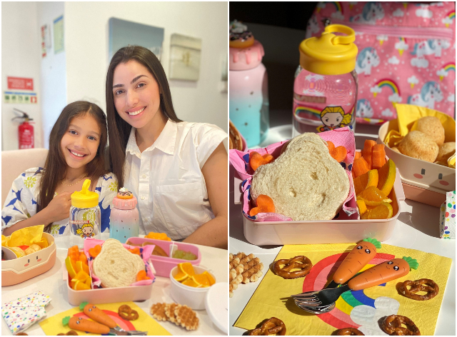 Paloma e Valentina: mãe e filha se divertem com montagem de lancheiras Divulgação/Paloma Boff